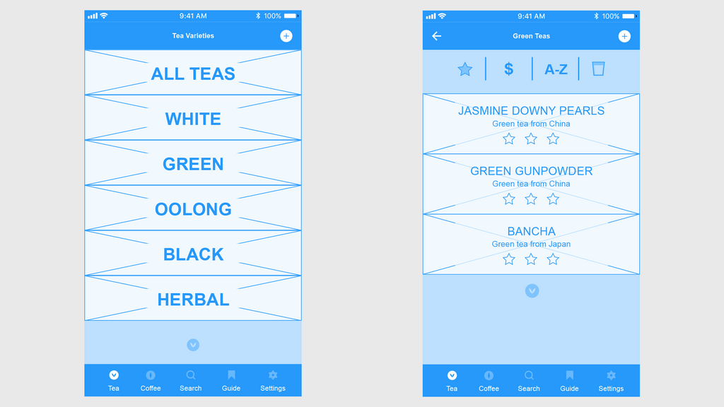 Low fidelity wireframe for mobile app, Broo